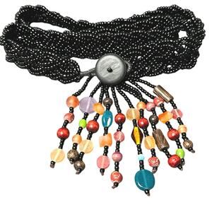 Vintage chunky beaded belt XL boho colorful fringe dangle festival gypsy boho